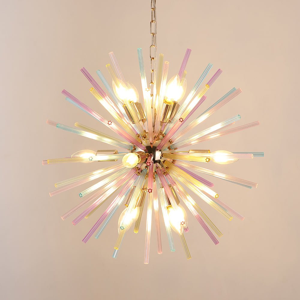 Kronleuchter Sputnik Regenbogen 12-flammig Messing Bunt 56cm Wohnzimmer Esszimmer Dimmbar