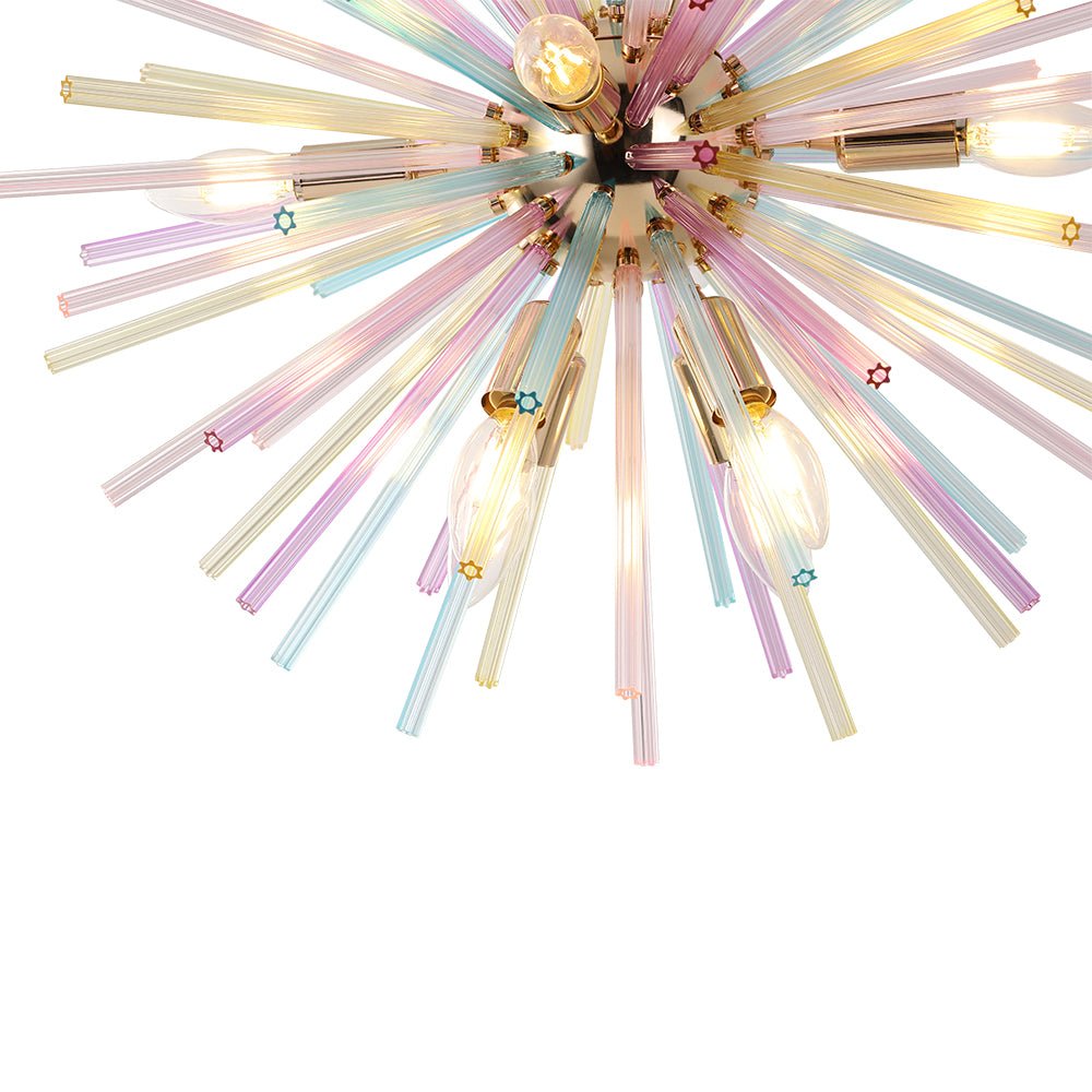 Kronleuchter Sputnik Regenbogen 12-flammig Messing Bunt 56cm Wohnzimmer Esszimmer Dimmbar
