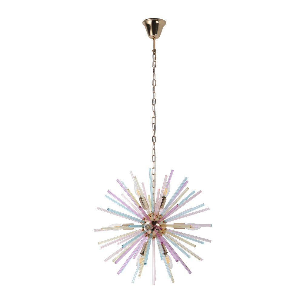 Kronleuchter Sputnik Regenbogen 12-flammig Messing Bunt 56cm Wohnzimmer Esszimmer Dimmbar