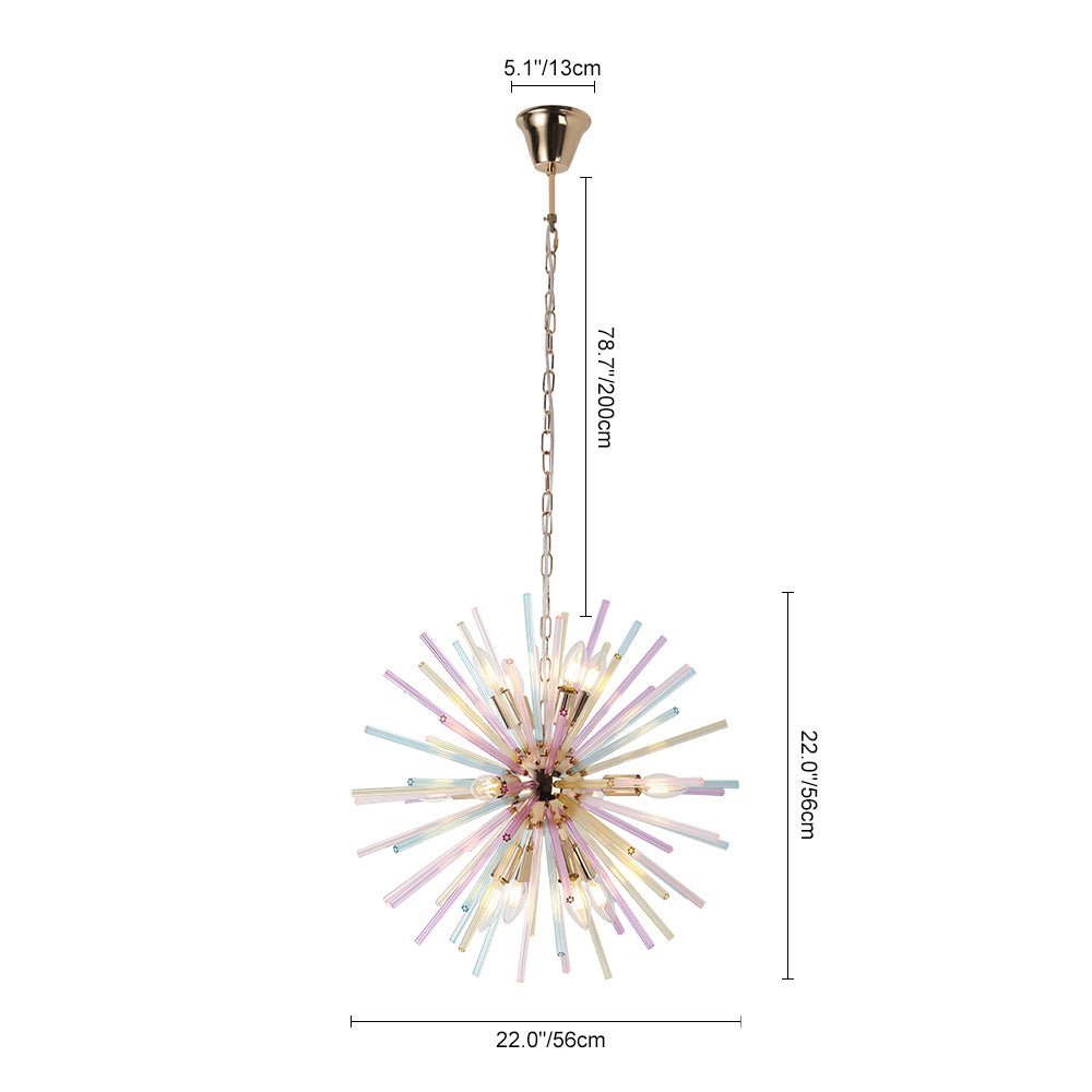 Kronleuchter Sputnik Regenbogen 12-flammig Messing Bunt 56cm Wohnzimmer Esszimmer Dimmbar