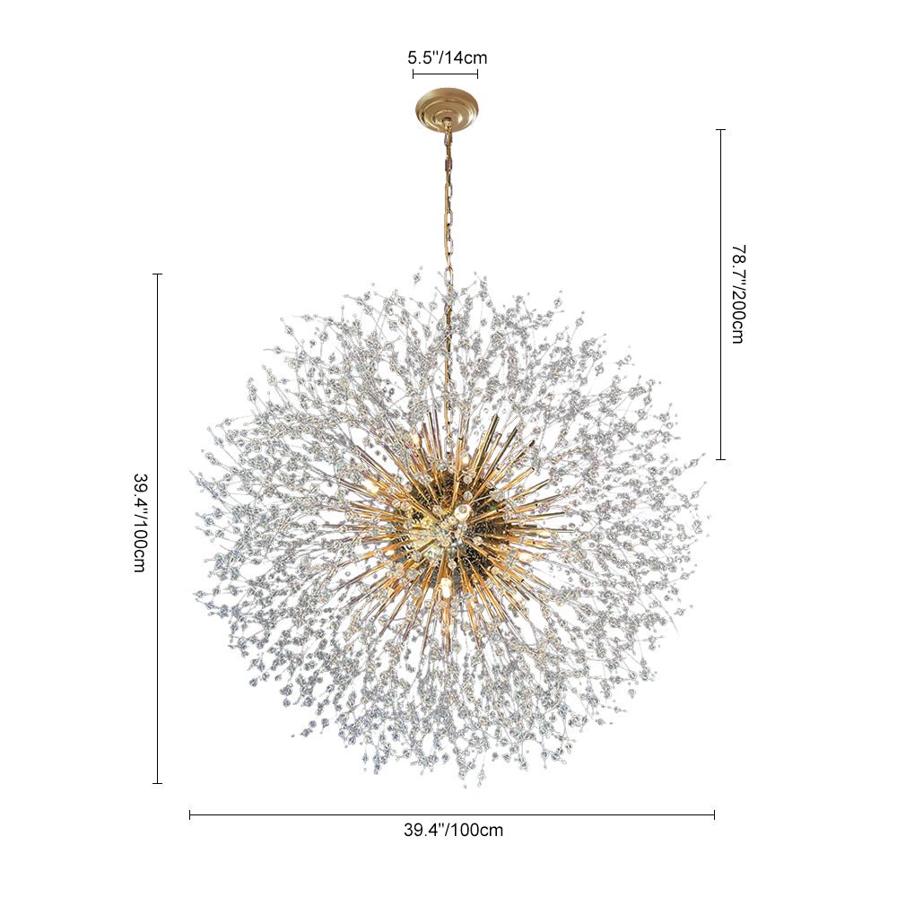 Großer Sputnik Kronleuchter mit Feuerwerk-Design und Kristalleffekt in Messing oder Chrom – luxuriöse Hängelampe 100 cm | Restfield