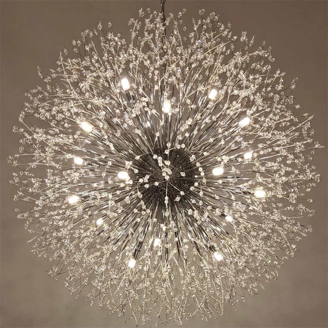 Großer Sputnik Kronleuchter mit Feuerwerk-Design und Kristalleffekt in Messing oder Chrom – luxuriöse Hängelampe 100 cm | Restfield