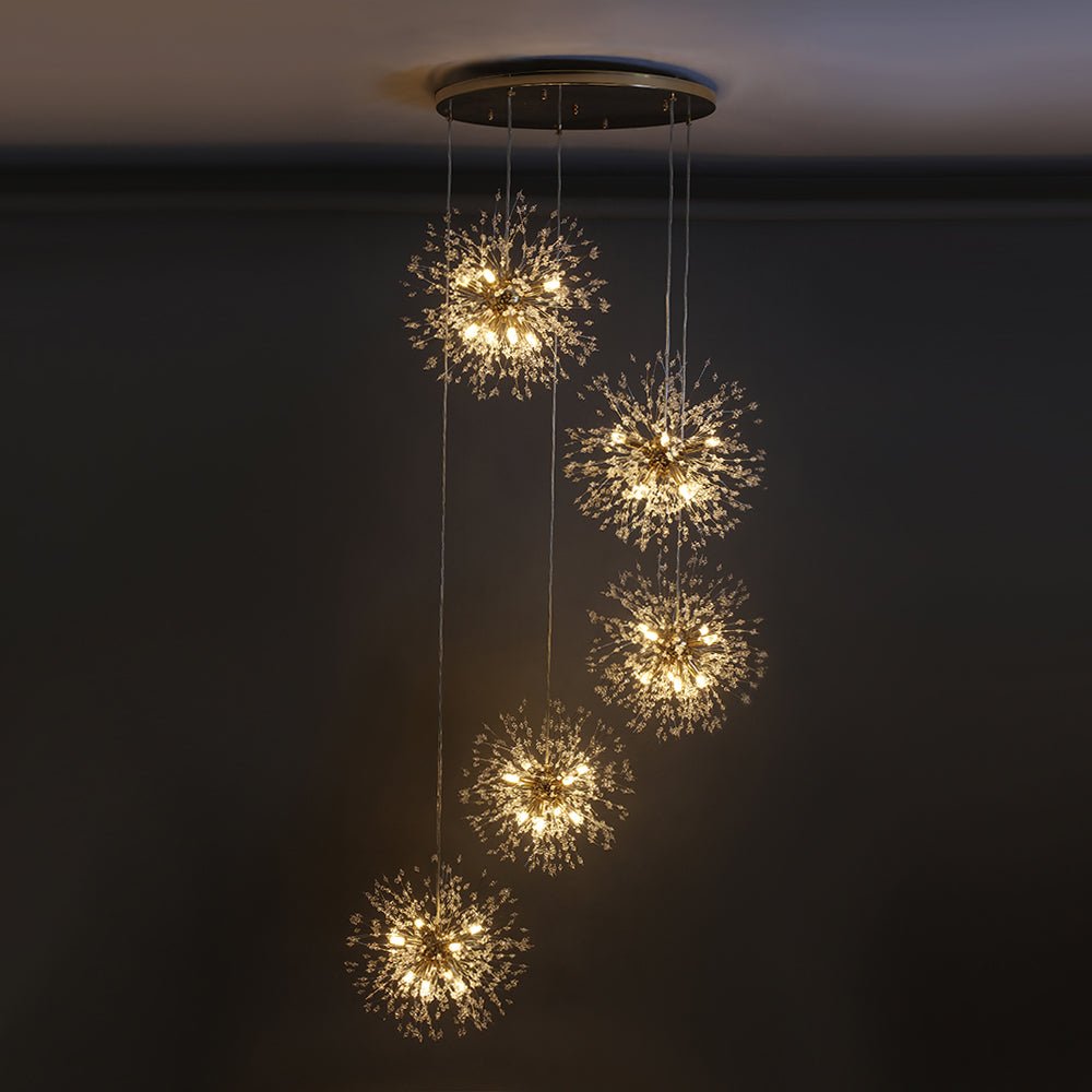 Kronleuchter Feuerwerk Löwenzahn Messing 3 oder 5 Kugeln 24-40 Lichter Flur Wohnzimmer Dimmbar
