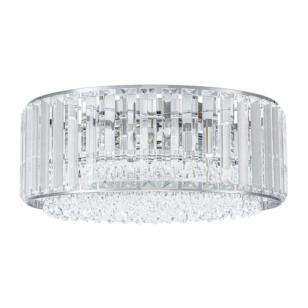 Plafonnier cristal rond 3 lumières noir chrome dimmable 35cm Salon Chambre Moderne