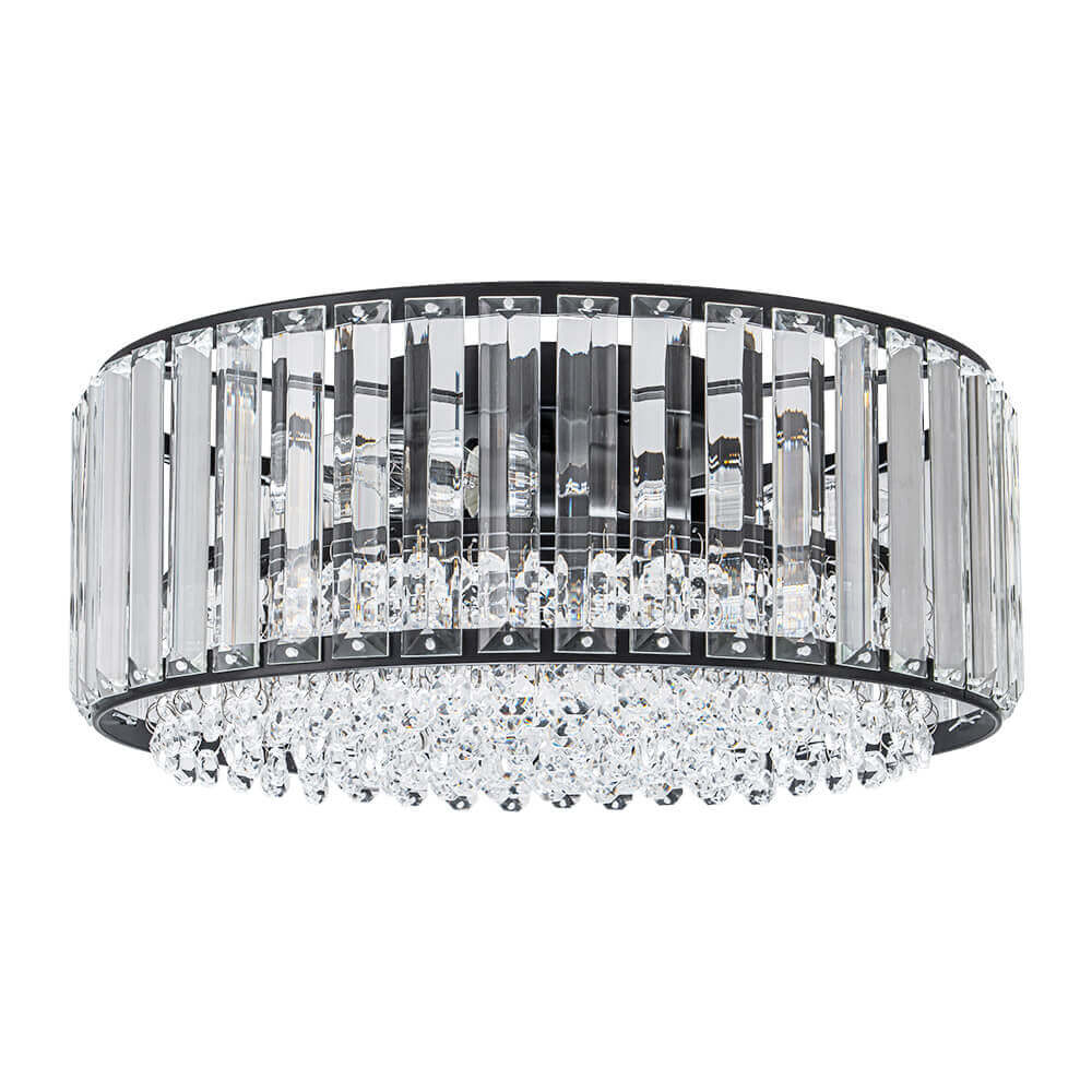 Plafonnier cristal rond 3 lumières noir chrome dimmable 35cm Salon Chambre Moderne