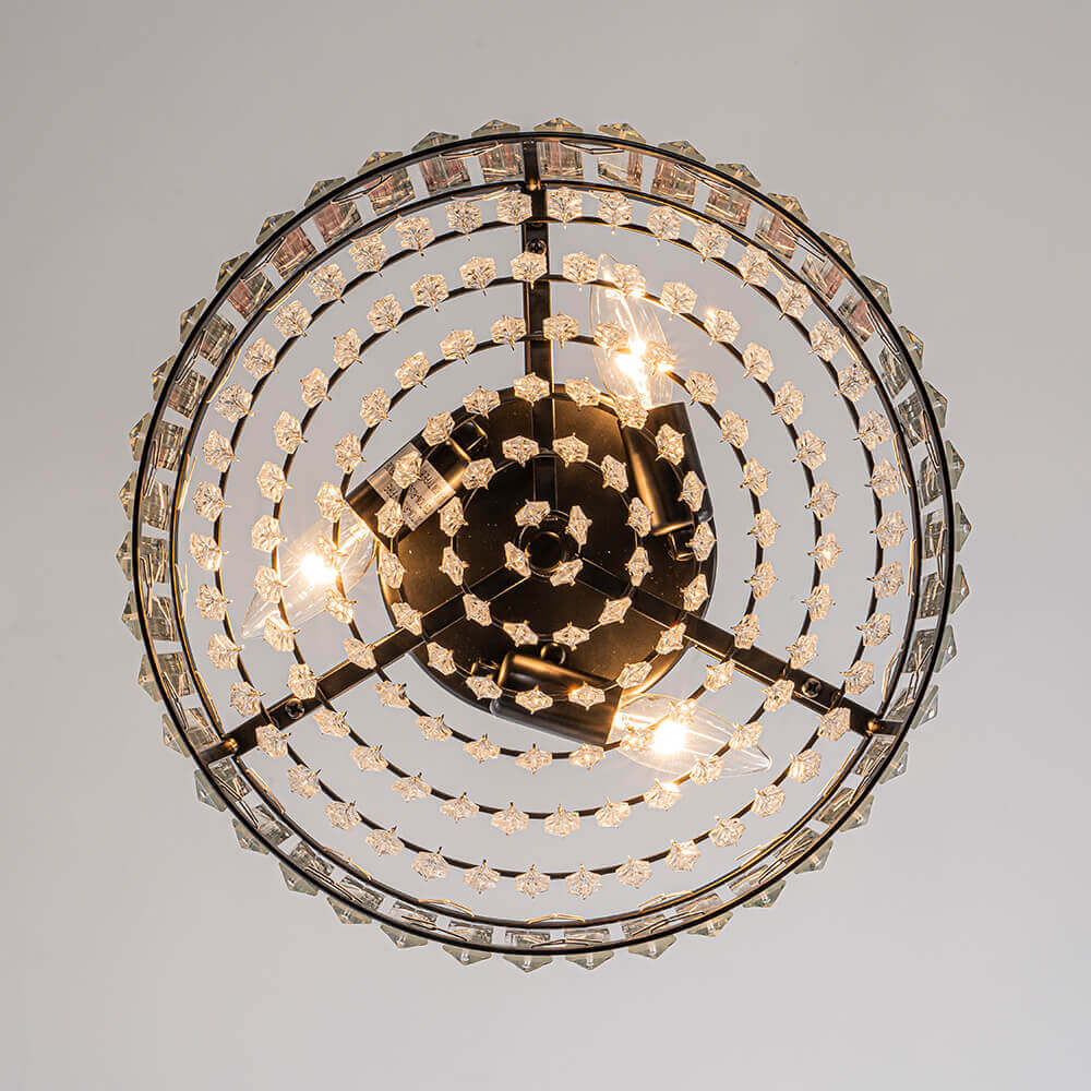 Plafonnier cristal rond 3 lumières noir chrome dimmable 35cm Salon Chambre Moderne
