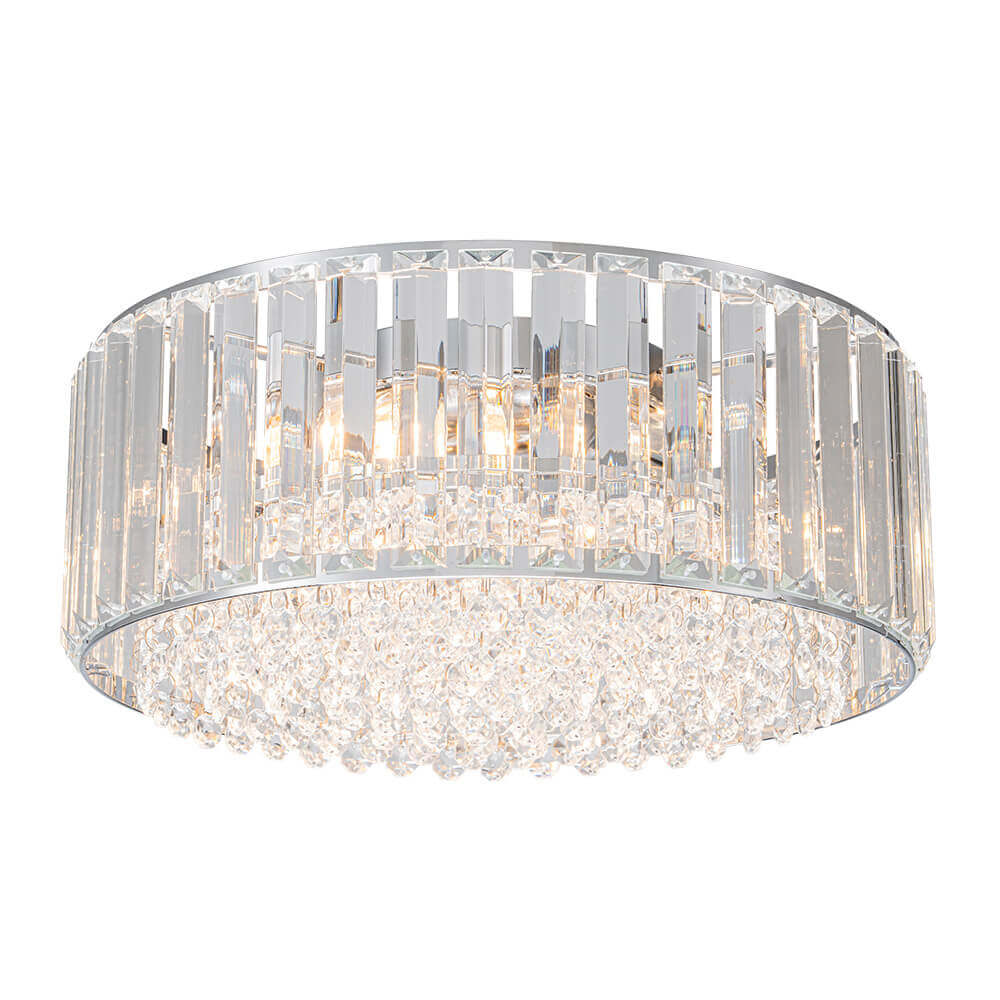 Plafonnier cristal rond 3 lumières noir chrome dimmable 35cm Salon Chambre Moderne