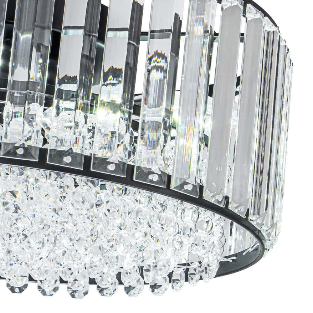 Plafonnier cristal rond 3 lumières noir chrome dimmable 35cm Salon Chambre Moderne