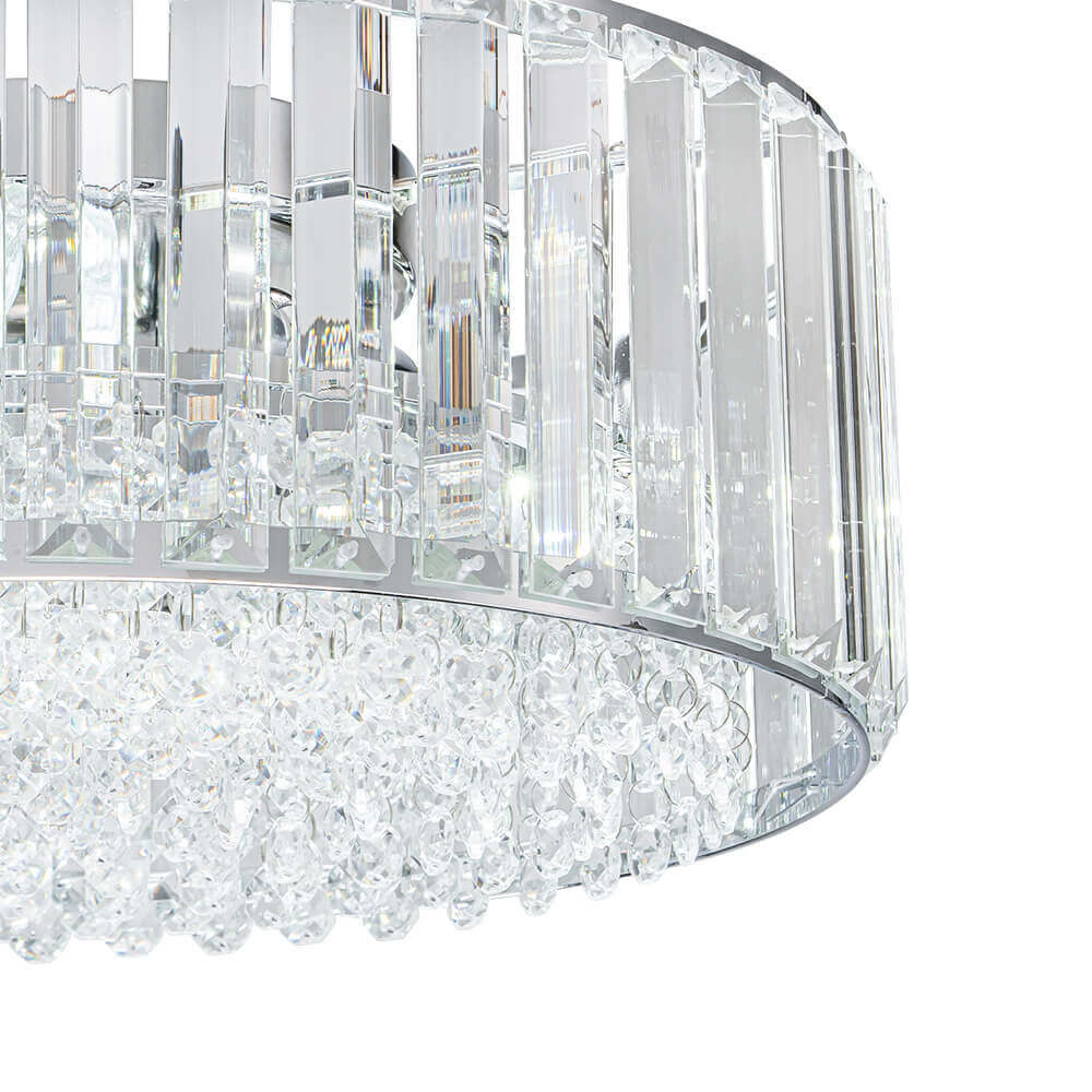 Plafonnier cristal rond 3 lumières noir chrome dimmable 35cm Salon Chambre Moderne