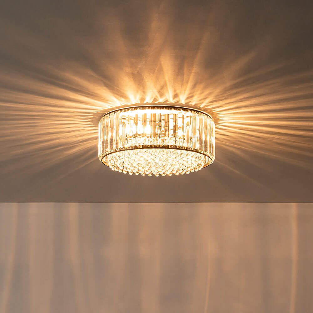 Plafonnier cristal rond 3 lumières noir chrome dimmable 35cm Salon Chambre Moderne