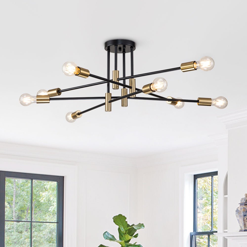 Deckenleuchte Sputnik 6 oder 8-Flammig Schwarz Metall 62-103cm Retro Modern Wohnzimmer Dimmbar