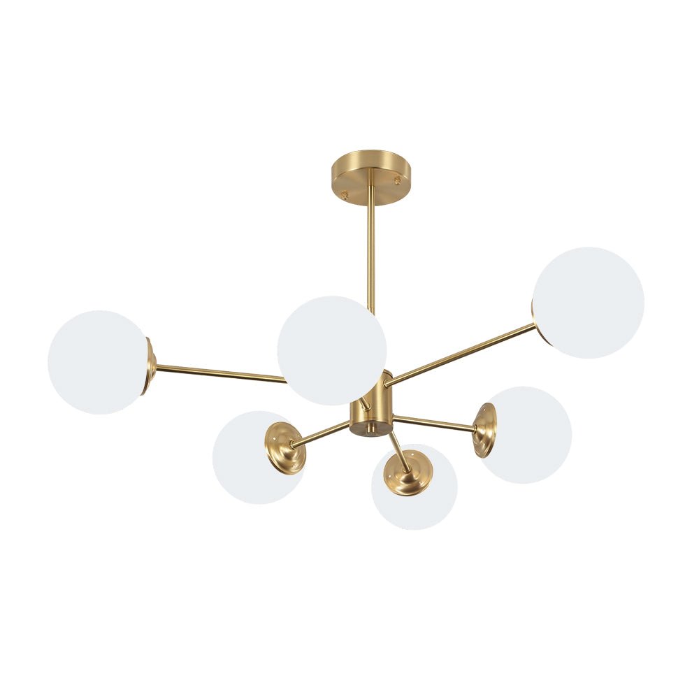 Moderne Sputnik-Kronleuchter mit Opalglaskugeln in Gold oder Schwarz – dimmbare Design-Hängelampe 6, 8 oder 12 Flammen | Restfield