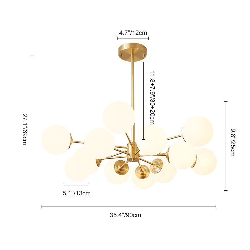 Moderne Sputnik-Kronleuchter mit Opalglaskugeln in Gold oder Schwarz – dimmbare Design-Hängelampe 6, 8 oder 12 Flammen | Restfield