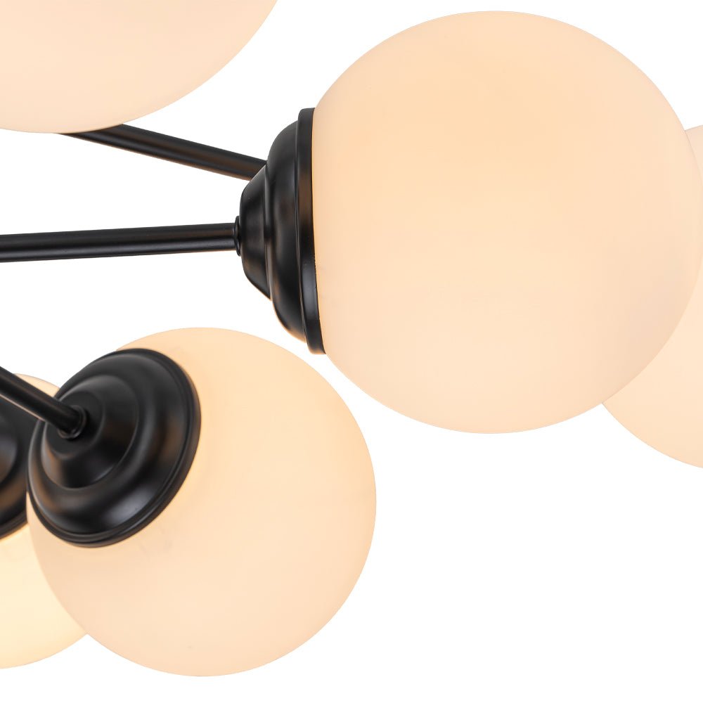 Moderne Sputnik-Kronleuchter mit Opalglaskugeln in Gold oder Schwarz – dimmbare Design-Hängelampe 6, 8 oder 12 Flammen | Restfield