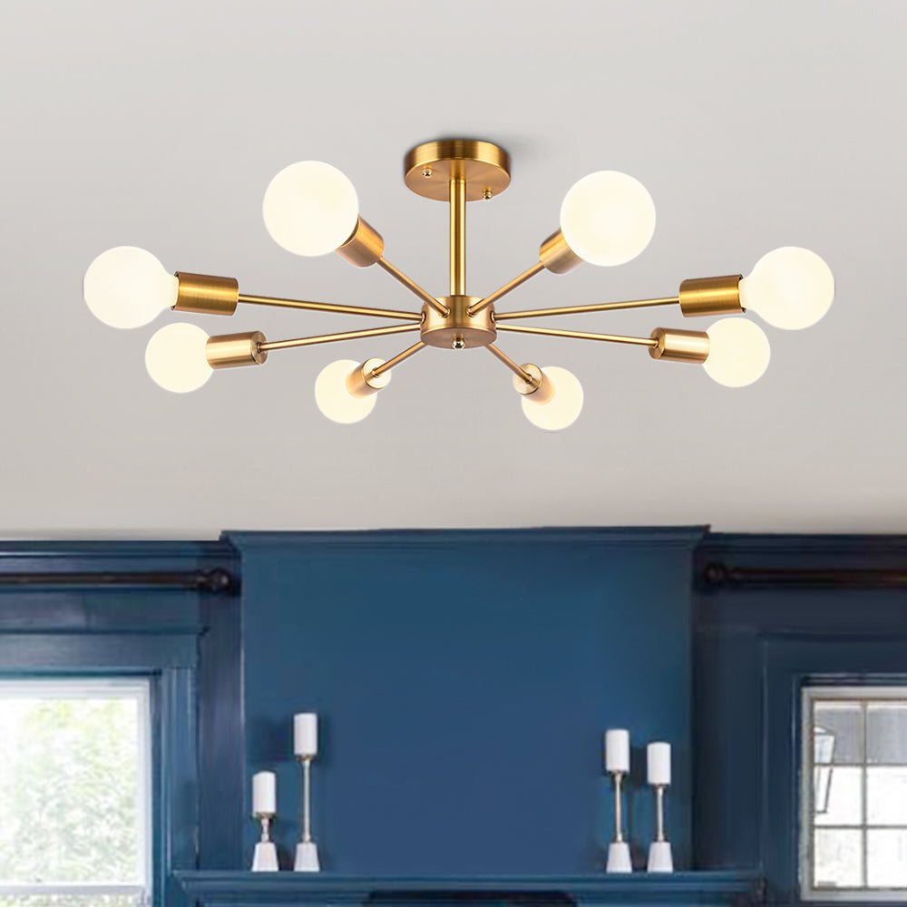 Moderne Sputnik Deckenleuchte mit 8 Armen in Schwarz, Messing, Chrom oder Nickel – Semi Flush Design 60 cm | Restfield