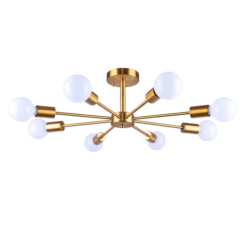 Moderne Sputnik Deckenleuchte mit 8 Armen in Schwarz, Messing, Chrom oder Nickel – Semi Flush Design 60 cm | Restfield