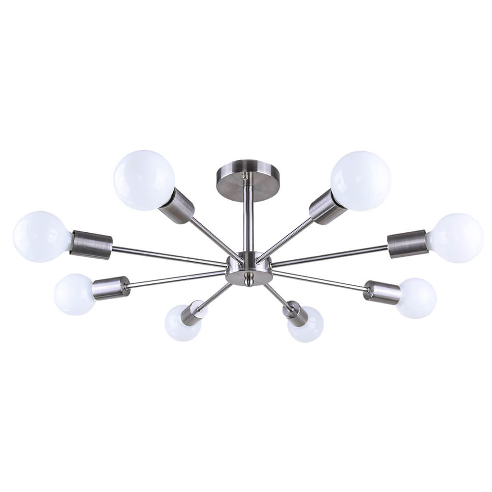 Moderne Sputnik Deckenleuchte mit 8 Armen in Schwarz, Messing, Chrom oder Nickel – Semi Flush Design 60 cm | Restfield