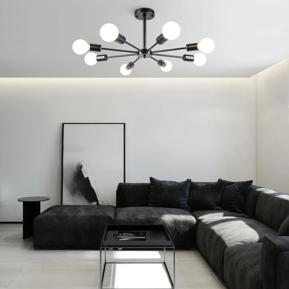 Moderne Sputnik Deckenleuchte mit 8 Armen in Schwarz, Messing, Chrom oder Nickel – Semi Flush Design 60 cm | Restfield