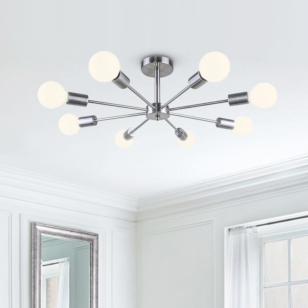 Moderne Sputnik Deckenleuchte mit 8 Armen in Schwarz, Messing, Chrom oder Nickel – Semi Flush Design 60 cm | Restfield