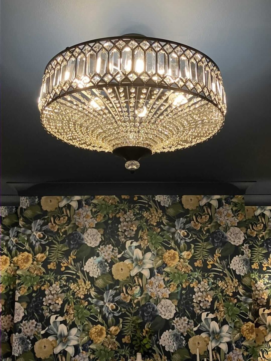Plafonnier en cristal de luxe avec design tambour en laiton noir ou chrome – plafonnier glamour 50 cm | Restfield