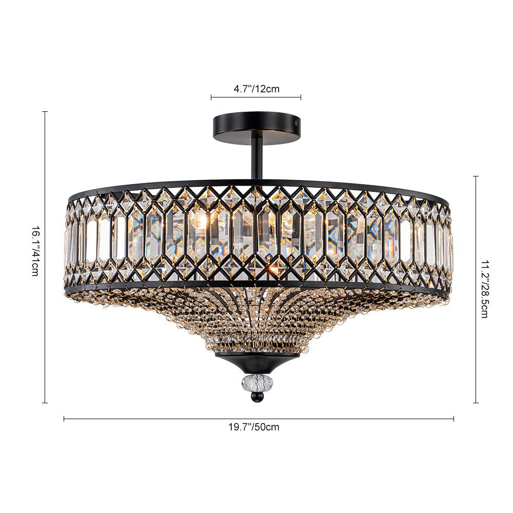 Plafonnier en cristal de luxe avec design tambour en laiton noir ou chrome – plafonnier glamour 50 cm | Restfield