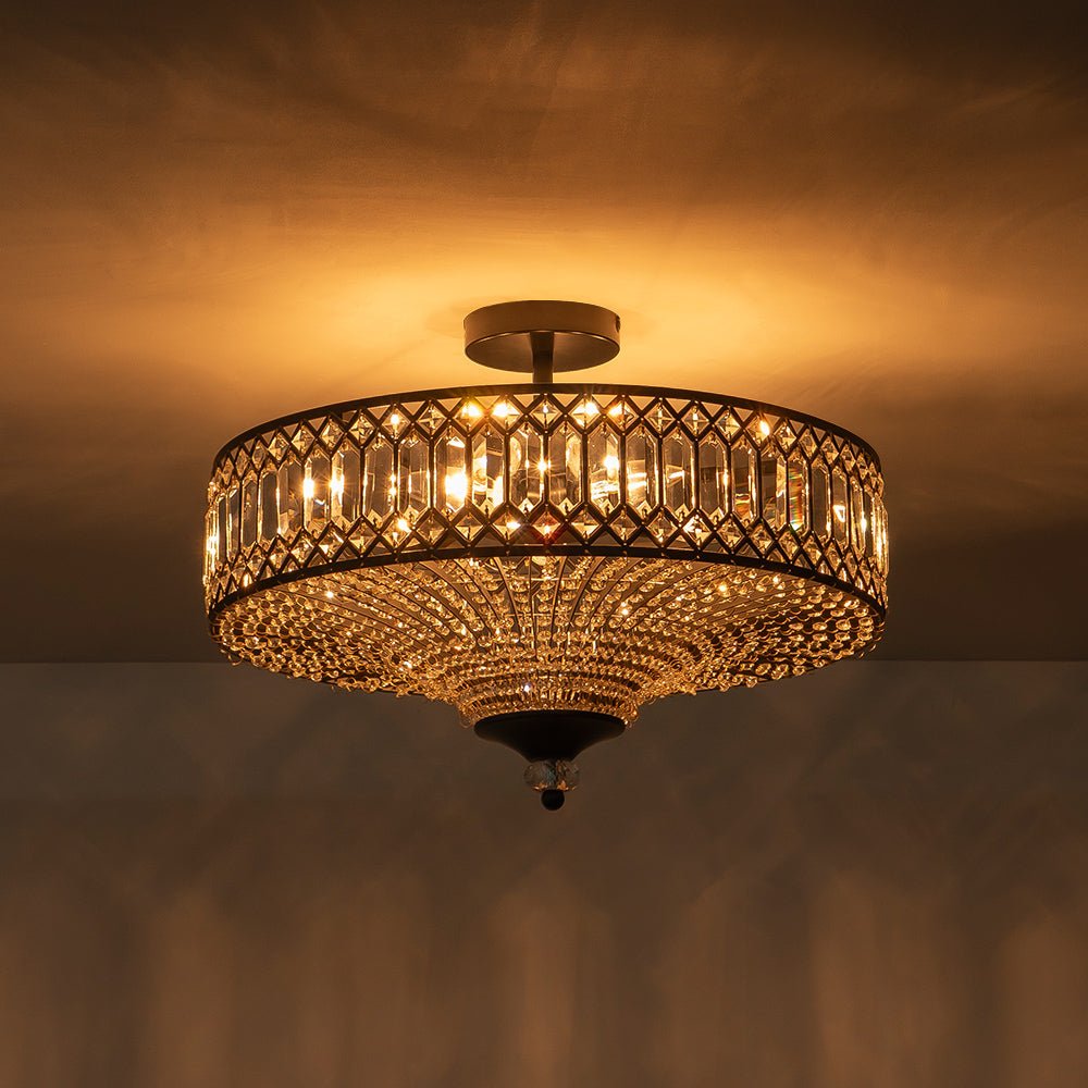 Plafonnier en cristal de luxe avec design tambour en laiton noir ou chrome – plafonnier glamour 50 cm | Restfield