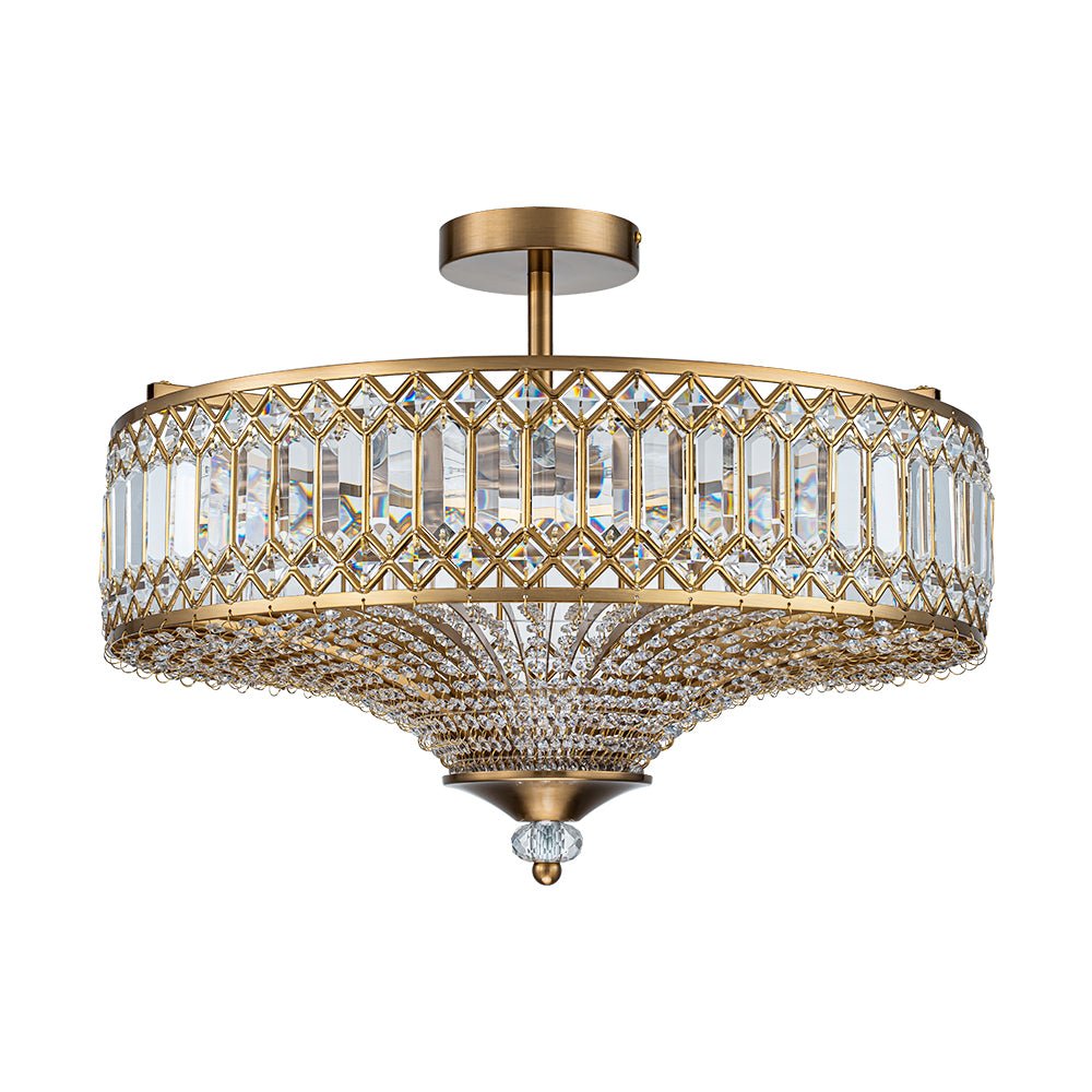 Plafonnier en cristal de luxe avec design tambour en laiton noir ou chrome – plafonnier glamour 50 cm | Restfield
