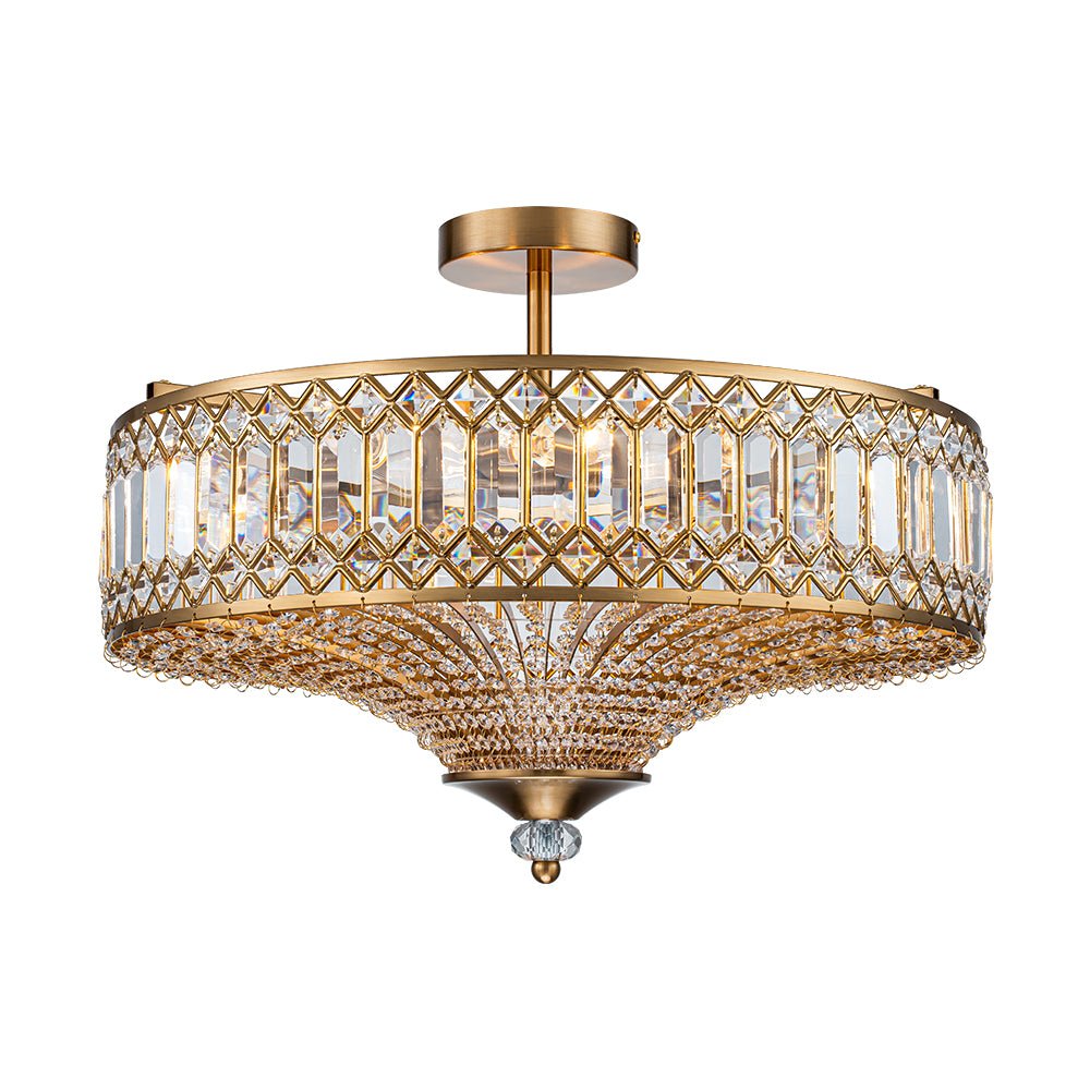 Plafonnier en cristal de luxe avec design tambour en laiton noir ou chrome – plafonnier glamour 50 cm | Restfield