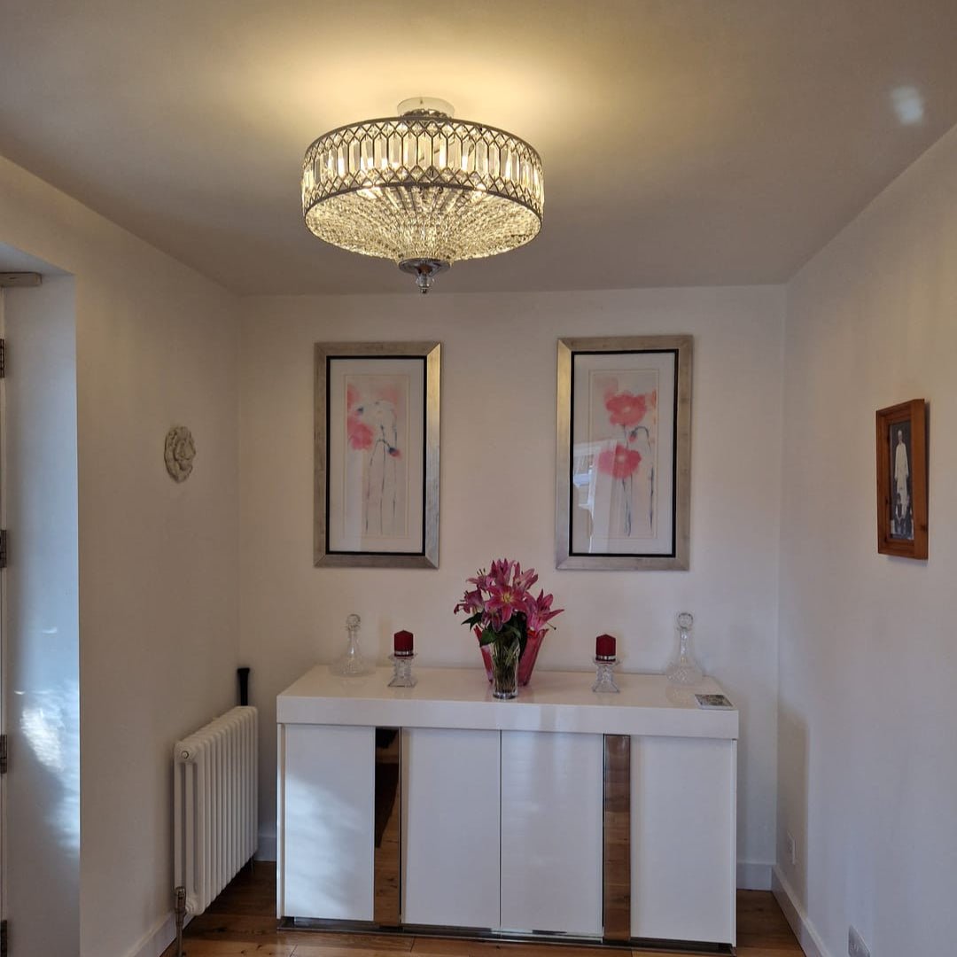 Plafonnier en cristal de luxe avec design tambour en laiton noir ou chrome – plafonnier glamour 50 cm | Restfield