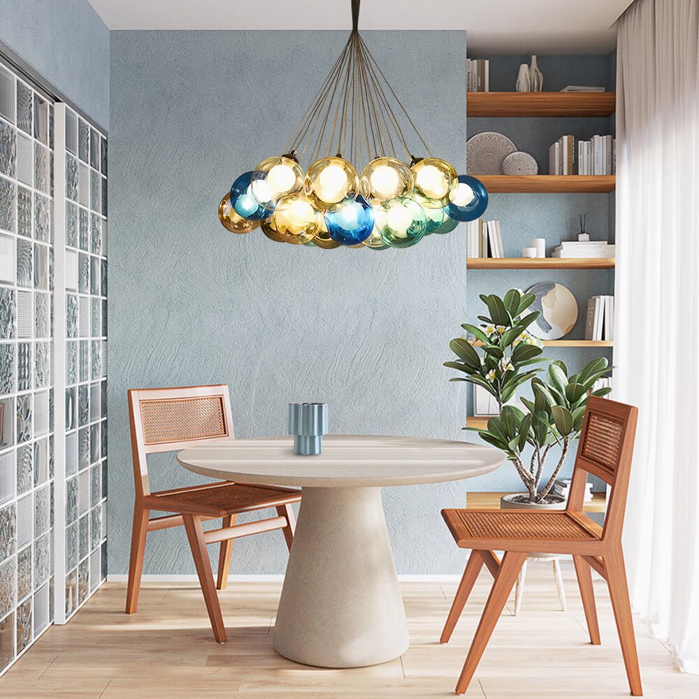 Moderne cluster hanglamp met multicolor glazen bollen – design kroonluchter met 12 19 25 of 50 lichtpunten | Sansoti
