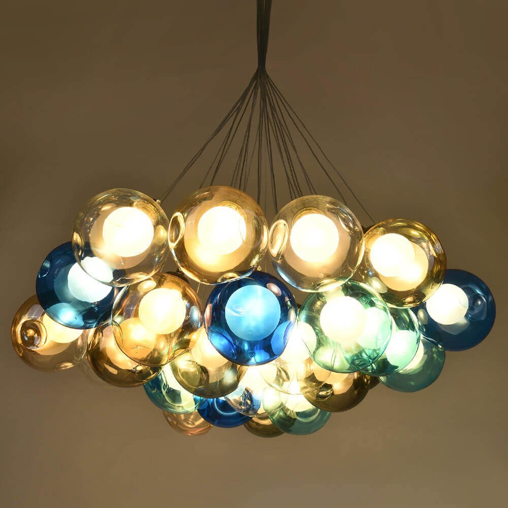 Moderne cluster hanglamp met multicolor glazen bollen – design kroonluchter met 12 19 25 of 50 lichtpunten | Sansoti