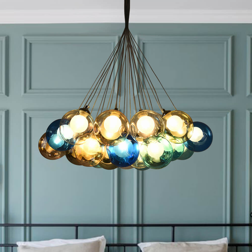 Moderne cluster hanglamp met multicolor glazen bollen – design kroonluchter met 12 19 25 of 50 lichtpunten | Sansoti