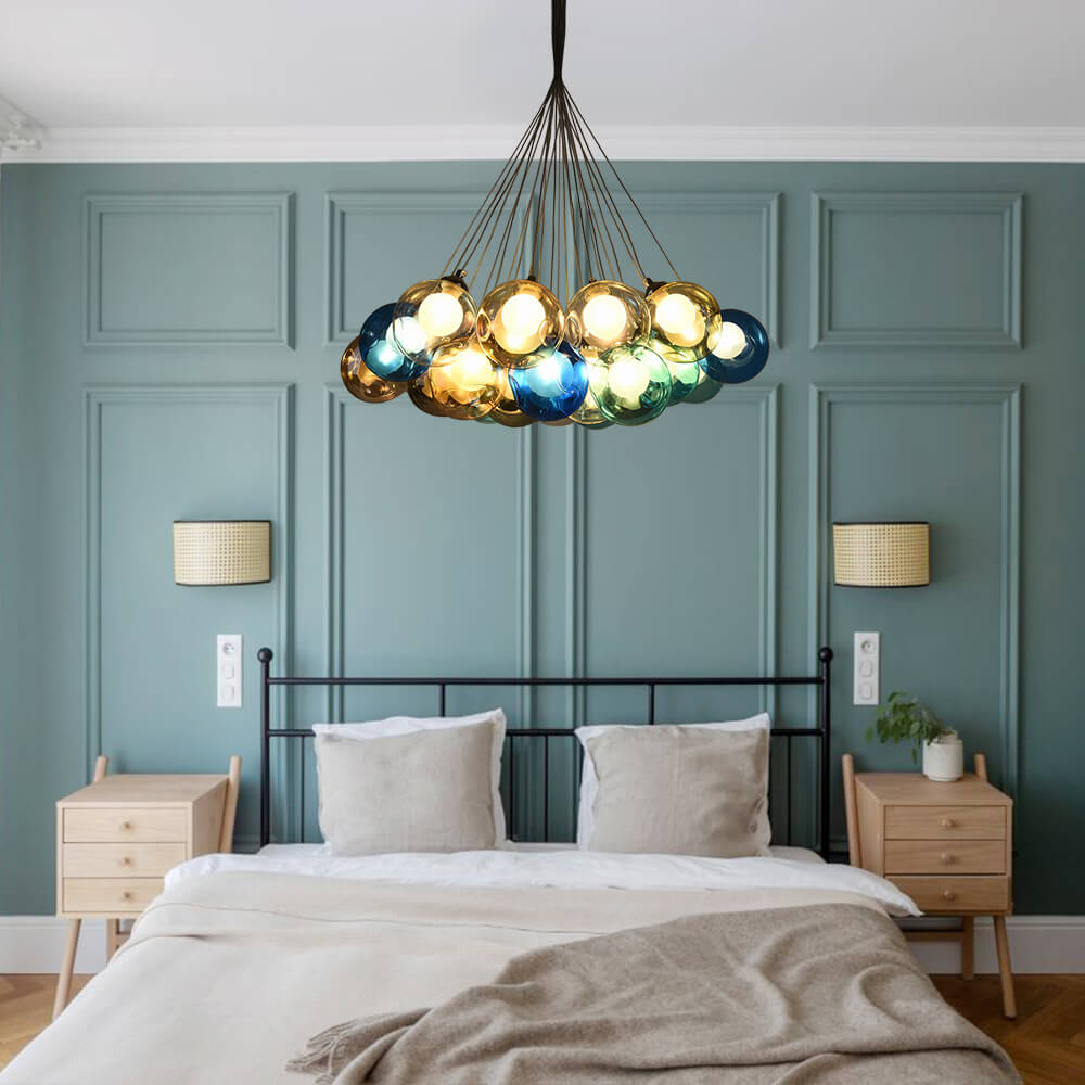 Moderne cluster hanglamp met multicolor glazen bollen – design kroonluchter met 12 19 25 of 50 lichtpunten | Sansoti