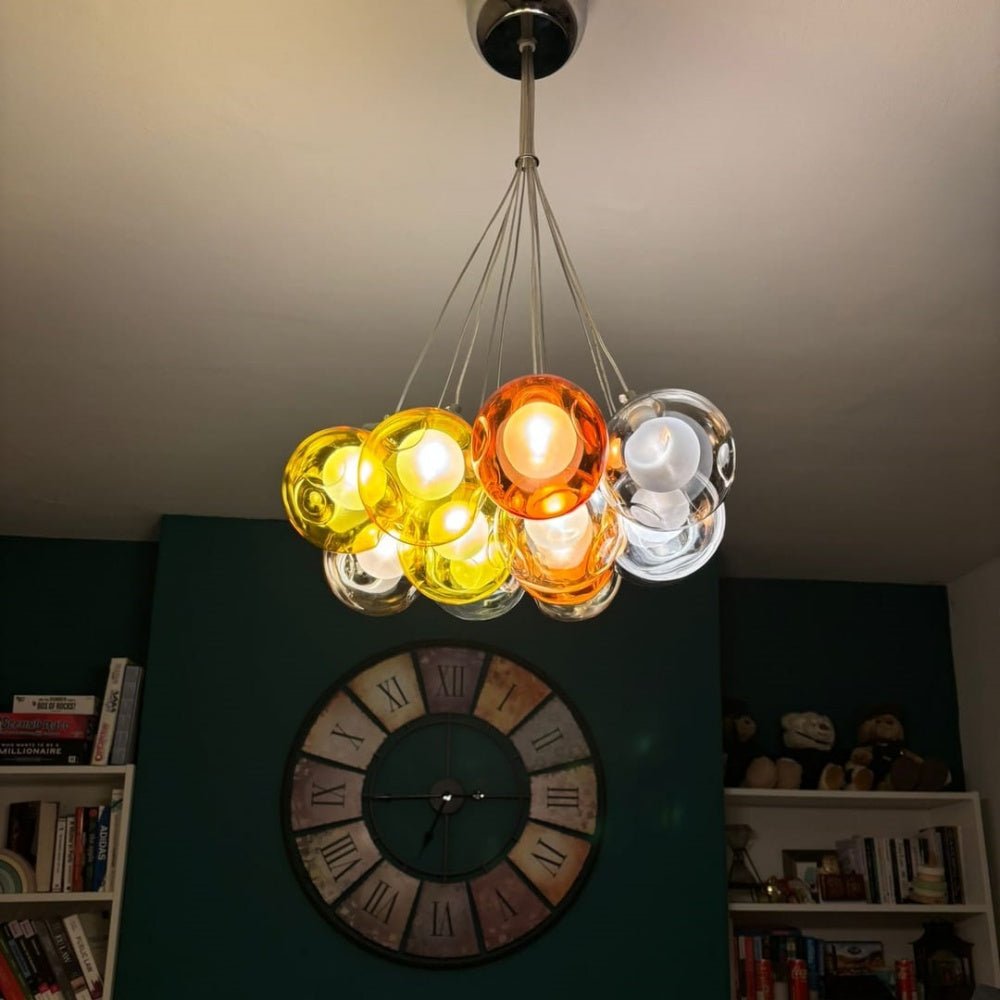 Moderne cluster hanglamp met multicolor glazen bollen – design kroonluchter met 12 19 25 of 50 lichtpunten | Sansoti