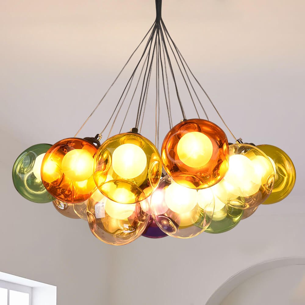 Moderne cluster hanglamp met multicolor glazen bollen – design kroonluchter met 12 19 25 of 50 lichtpunten | Sansoti