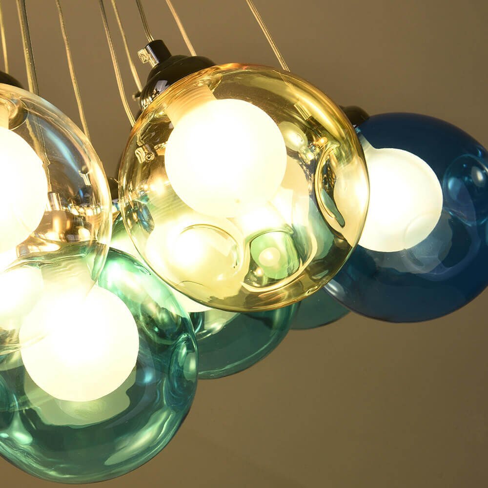 Moderne cluster hanglamp met multicolor glazen bollen – design kroonluchter met 12 19 25 of 50 lichtpunten | Sansoti