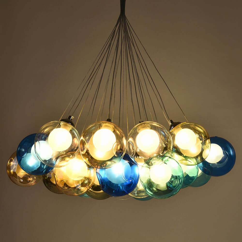 Moderne cluster hanglamp met multicolor glazen bollen – design kroonluchter met 12 19 25 of 50 lichtpunten | Sansoti