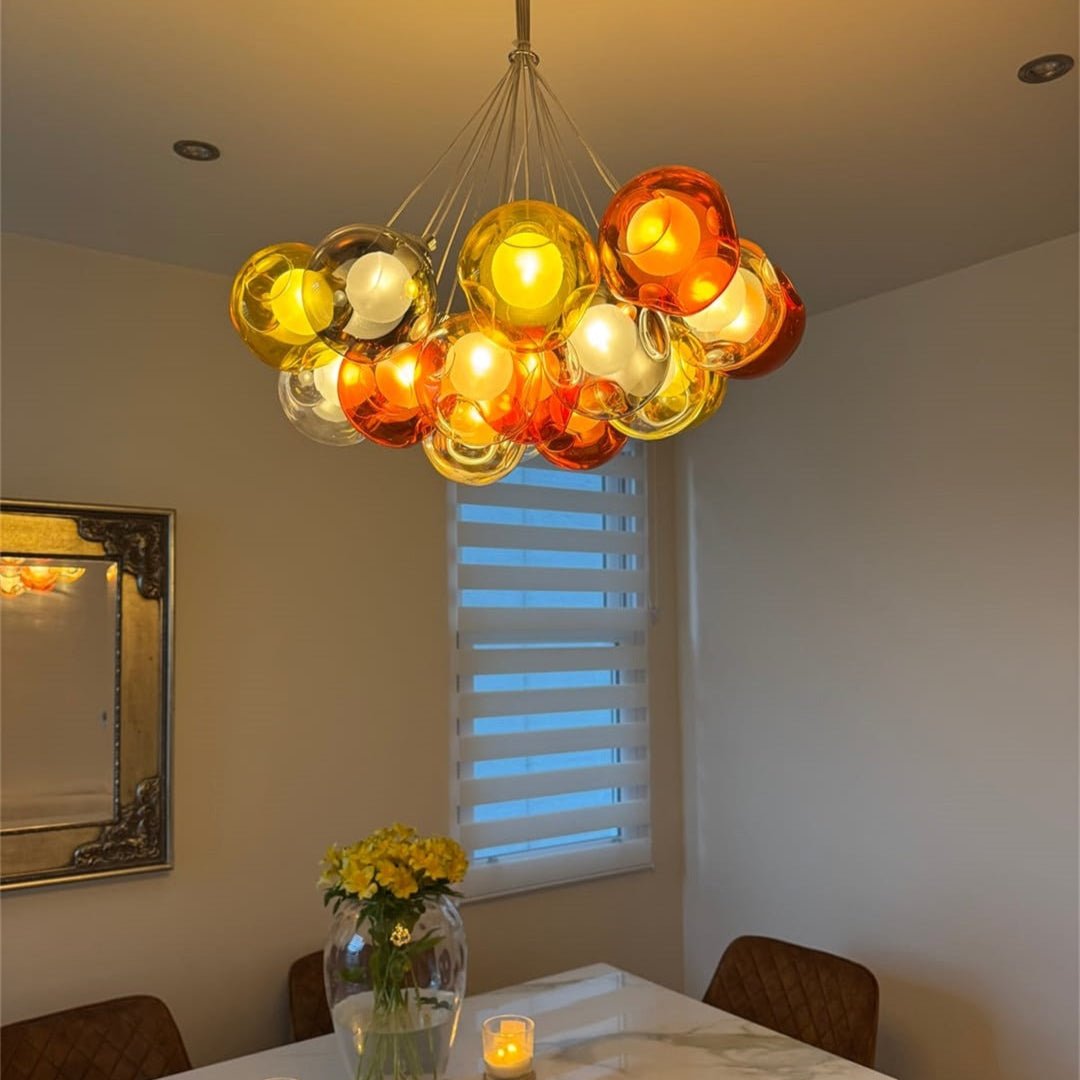 Moderne cluster hanglamp met multicolor glazen bollen – design kroonluchter met 12 19 25 of 50 lichtpunten | Sansoti