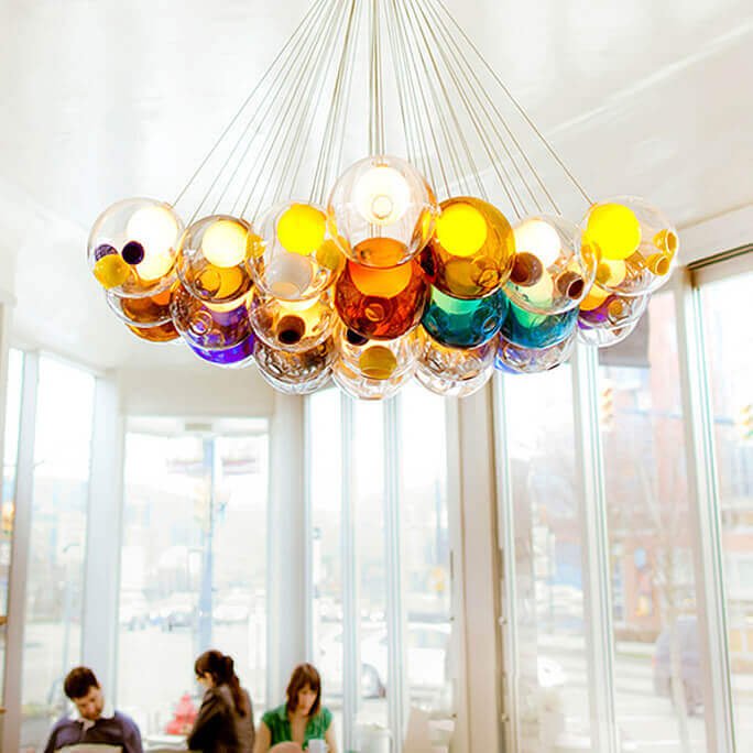 Moderne cluster hanglamp met multicolor glazen bollen – design kroonluchter met 12 19 25 of 50 lichtpunten | Sansoti
