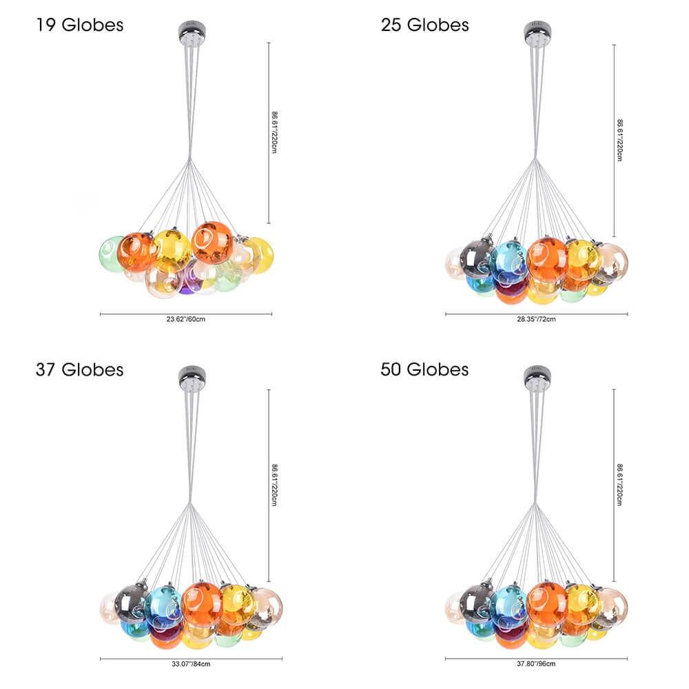 Moderne cluster hanglamp met multicolor glazen bollen – design kroonluchter met 12 19 25 of 50 lichtpunten | Sansoti