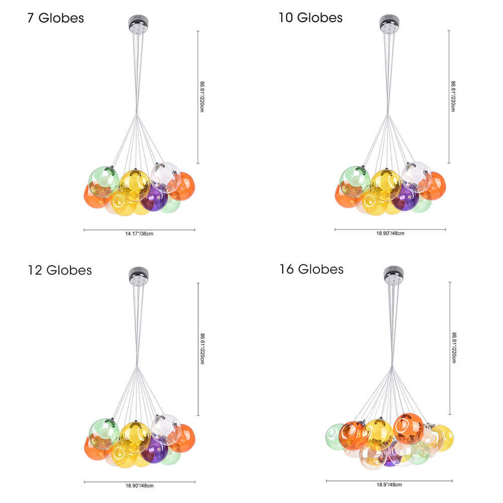 Moderne cluster hanglamp met multicolor glazen bollen – design kroonluchter met 12 19 25 of 50 lichtpunten | Sansoti