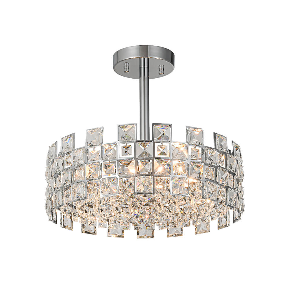 Deckenleuchte Kristall Trommel 4-flammig Chrom Messing Dimmbar 38cm Wohnzimmer Glamour