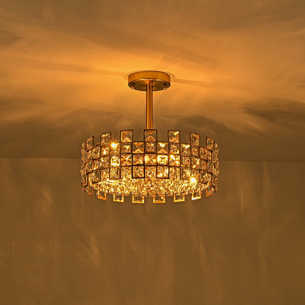 Deckenleuchte Kristall Trommel 4-flammig Chrom Messing Dimmbar 38cm Wohnzimmer Glamour
