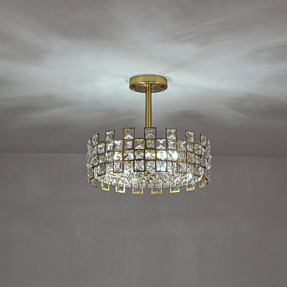 Deckenleuchte Kristall Trommel 4-flammig Chrom Messing Dimmbar 38cm Wohnzimmer Glamour