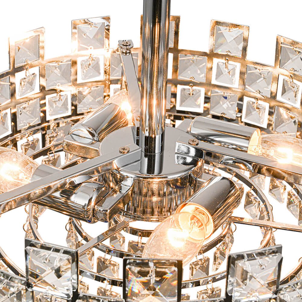Deckenleuchte Kristall Trommel 4-flammig Chrom Messing Dimmbar 38cm Wohnzimmer Glamour