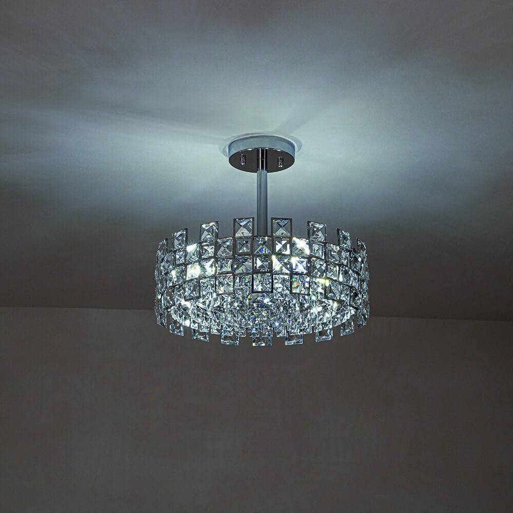 Deckenleuchte Kristall Trommel 4-flammig Chrom Messing Dimmbar 38cm Wohnzimmer Glamour