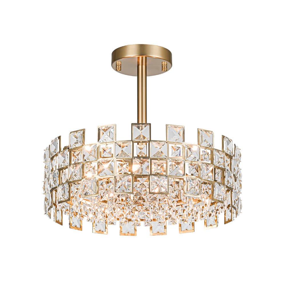 Deckenleuchte Kristall Trommel 4-flammig Chrom Messing Dimmbar 38cm Wohnzimmer Glamour