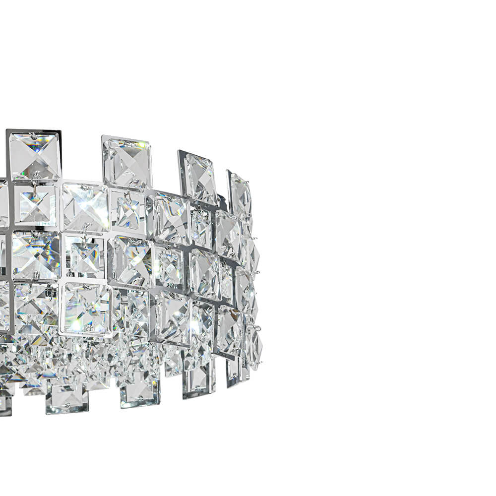 Deckenleuchte Kristall Trommel 4-flammig Chrom Messing Dimmbar 38cm Wohnzimmer Glamour