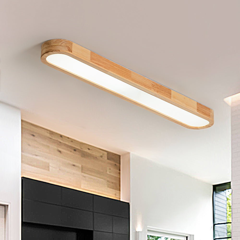 Plafonnier ovale LED effet bois dimmable télécommande 95cm Cuisine Salon Moderne