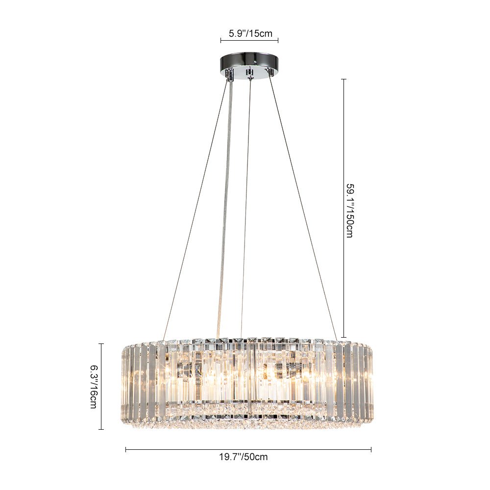 Kristallen Kroonluchter Rond 6-Lichts Metaal Chroom Zwart Messing 50cm Plafondlamp | Sansoti
